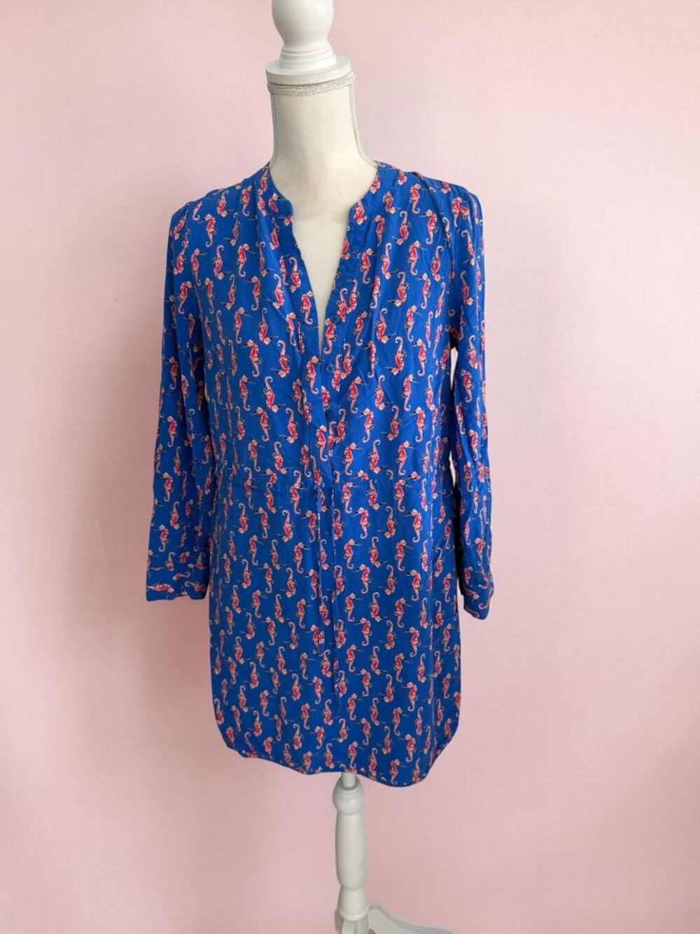 CROWN & IVY Seahorse Blue Shirt Dress Size 8